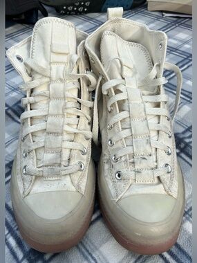 Canvas High-Top Sneakers in Off-White with Gum Sole